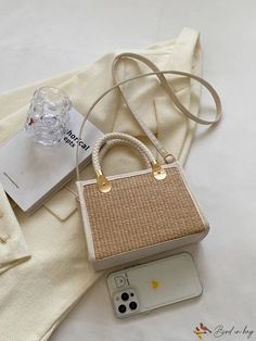 BirdinBag - Mothers Day Gift: Mini Braided Straw Bag with Contrast Binding & Zipper Beige Rectangular Satchel, Portable Rectangular Beige Straw Bag, Beige Portable Rectangular Canvas Bag, Portable Beige Rectangular Canvas Bag, Beige Rectangular Canvas Bag With Braided Handles, Beige Canvas Bag With Braided Handles, Beige Portable Tote Box Bag, Portable Beige Tote Box Bag, Portable Handheld Straw Bag For Daily Use