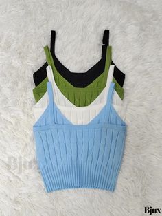 Bjux - Y2K 4-Pack Cable Knit Cami Tops: Versatile Crop V-Neck Sleeveless Camisoles, Womens Fashion Stretch V-neck Vest Top, Casual Seamless V-neck Camisole, Casual Stretch Camisole With V-neck, Casual Stretch V-neck Camisole, Green V-neck Sweater Vest For Summer, Trendy V-neck Vest Top, Knit V-neck Vest Tops, Knit V-neck Top, Trendy V-neck Top