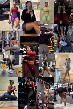 a collage of women doing different exercises