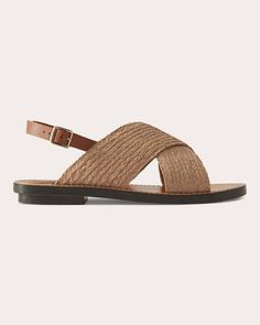 Helen Kaminski, Raffia Sandals, Sheep Leather, Buffalo Leather, Personal Shopping, Back Strap, Signature Logo, Madagascar, Flat Sandals