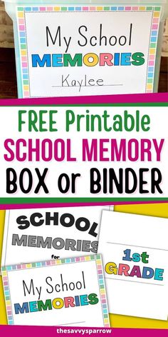 the free printable school memory box or binder for kids to use in their homes