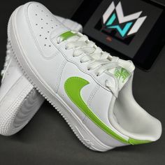 Nike Air Force 1 &Apos;07 Shoes White Action Green Dd8959-112 Women’s Sizes New With Damaged Box. Luxury Green Nike Air Force 1, Nike Shox For Women, Nike Gym Shoes, Womens Workout Shoes, Shoes Nike Air Force, Nike Free Flyknit, Running Sneakers Women, Shoes Nike Air, White Shoes Sneakers