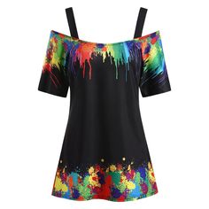 Plus Size Tie Dye Cold Shoulder T Shirt - Black - 4H92252818 - Women's Clothing, Plus Size Women's Clothing  #PlusSizeWomensClothing #Women's #Clothing # #Plus #Size #Women's #Clothing Fashion Site, Spandex Shirts, Female Shorts, Loose Tees, Top Streetwear, Womens Tops Summer, Trendy Plus Size Clothing, Cold Shoulder Blouse, Casual Tops For Women