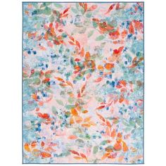 a colorful rug with flowers and leaves on the bottom, in pastel blue tones