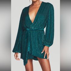 Brand New With Tags And Never Worn Size Xxs. Has Not Been Altered. Welcome To Offers! V-neck Mini Dress For Date Night Evening, Glamorous V-neck Holiday Party Dress, Glamorous V-neck Dress For Holiday Party, Green Dress For Dinner And Party Season, V-neck Mini Dress For Party Season Dinner, Green Evening Party Dresses, Glamorous Green Mini Dress For Cocktail, V-neck Mini Dress For Cocktail Evening, Green Formal Holiday Mini Dress