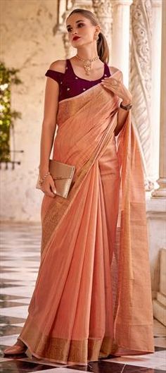 Pink and Majenta color Saree in Linen fabric with Weaving work Reception Lehenga, Engagement Reception, Party Wear Saree, Wear Saree, Waist Chain, Party Wear Sarees, Blouse Length, Wear Pink, Salwar Kameez