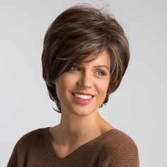 GEMMA Mixed Brown Blonde Highlight Synthetic Wig Short Pixie Cut Wavy Bob Wigs with Bangs for Women Brown Pixie Cut, Women Pixie Cut, Natural Waves Hair, Curly Color, Short Wavy Bob, Brown With Blonde Highlights, Natural Hair Wigs, Natural Wavy Hair, Short Hair Wigs