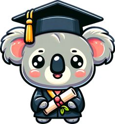 a cartoon koala bear wearing a graduation cap and holding a diploma in its paws