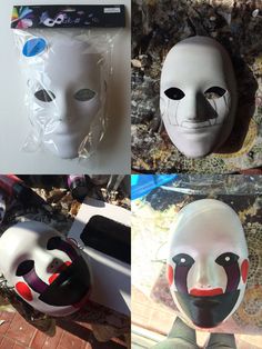 four different masks with faces on them