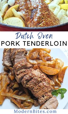 the pork tenderloin is served with potatoes and carrots