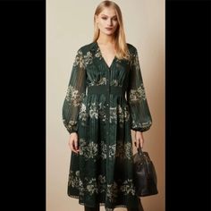 Size 4 Nwt Ted Baker Dress Ted Baker Sz 1 Us Sz 4 Black Dress Outfit Casual, Beautiful Midi Dresses, Dark Green Dress, Christmas Dress Women, Ted Baker Dress, Black Dress Outfits, London Dresses, Elegant Dresses For Women, Green Floral Dress