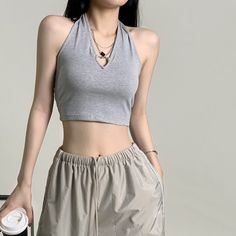 Free Size: Bust: 76-110cm/ 30.0-43.3 in, Length: 45cm/ 17.7 inMaterial: Polyester Halter Top Aesthetic, Minimalist Aesthetic Outfit, Aesthetic Crop Top, Top Inspiration, Crop Top Aesthetic, Minimalist Clothes, Top Aesthetic