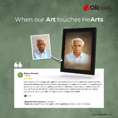 an old man with glasses is looking at a picture on the page, and it says when our art touches hearts