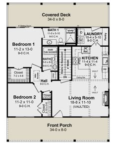 the floor plan for a two bedroom house