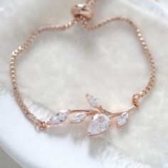 Dainty Rose gold Adjustable Wedding bracelet - APRILLE Delicate Rose Gold Bracelet For Gift, Formal Sparkling Rose Gold Bracelets, Gold Cubic Zirconia Crystal Bracelet For Wedding, Elegant Gold Crystal Bracelet, Gold Sparkling Crystal Bracelet For Anniversary, Rose Gold Cubic Zirconia Bracelet For Weddings, Elegant Adjustable Rose Gold Chain Bracelet, Rose Gold Cubic Zirconia Wedding Bracelet, Wedding Rose Gold Bracelet With Cubic Zirconia