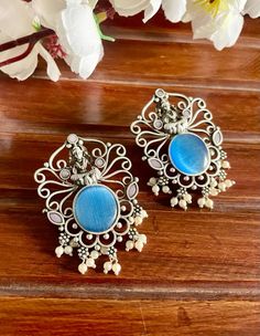 Oxidized Earrings, Earrings Boho Chic, Indian Goddess, Chandbali Earrings, Cerulean Blue, Jhumka Earrings, Lightweight Earrings, Earrings Boho, Light Weight Earrings