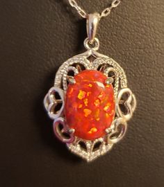 Big Firey Red Lab Created Opal 10x14mm Set In 925 Sterling Silver Heart Design Rococo Necklace. See Video For Flash and Fire! Great Gift. Gift Box Included. Rococo Necklace, Large Moonstone Ring, Red Lab, Hearts On Fire, Natural Opal Ring, Red Opal, Fire Opal Necklace, Fire Opal Ring, Fire Heart