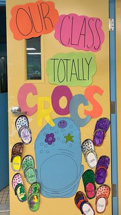 the door to our class totally crocs is decorated with colorful paper and magnets