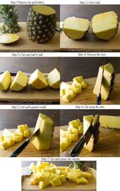 how to cut pineapples on a cutting board with a knife and other steps