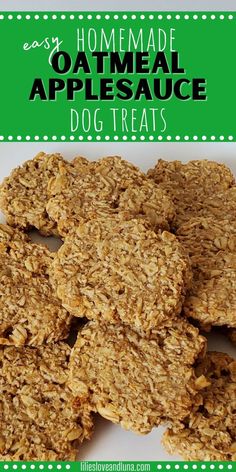 homemade oatmeal appleauce dog treats on a green and white background