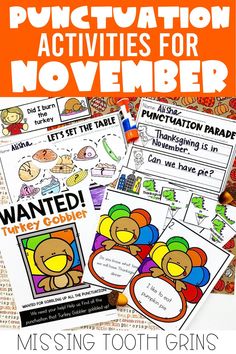 thanksgiving themed activities for november with text overlay that reads, puncturizing activities for november