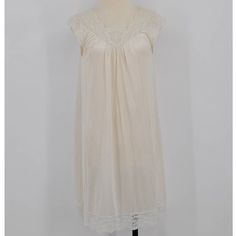 "Vintage Shadowline Nightgown Nylon In Great Condition Tag Size Medium Measurements (laid flat & doubled): Bust 40\" Shoulders 28\" Sleeves 3\" Waist 48\" Hips free Length 39\" Please keep in mind when buying Vintage clothing you are purchasing something that is at least 20 years old & pre-washed. Most Vintage items show signs of wear. We do our best to photograph/explain the condition of the item If you have any questions about a particular item please contact" Sheer Cream Nightgown For Sleep, Cream Sheer Nightgown For Sleep, Beige Lace Trim Nightgown For Bedtime, Beige Lace Trim Nightgown For Sleep, Beige Lace-trimmed Nightgown For Sleep, Beige Lace Trim Sleepwear, Solid Color Spring Nightgown For Daywear, Cream Nightgown With Lace Trim For Bedtime, Cream Summer Nightgown For Bedtime