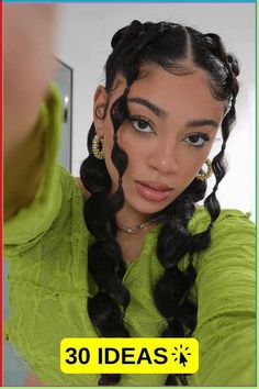 This hairstyle features center-parted strands that flow into full, defined bubble braids. The look is complemented by loose tendrils framing the face, creating a playful yet polished appearance suitable for various events. The combination of smooth hair at the crown and voluminous bubbles along the length adds dimension and - Click to see more of 30 Adorable Bubble Braids You'll Want to Flaunt This Season and follow us for more hairstyle ideas. // Photo Credit: Instagram @twistedsistauk Bubble Braid Crown, Bubbles Hairstyle, Cute Bubble Braid Hairstyles, Shoet Hair, Bubble Hairstyle, Bubble Braid Hairstyles, Bubble Hair, Fun Hairstyles, Puffy Hair