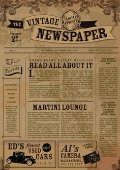 an old newspaper with vintage cars on the front and back pages - news paper stock illustrations