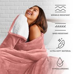 Keep warm with the extremely soft and lush Sherpa fleece blanket made from our exclusive premium soft microfleece yarns. This soft blanket will brighten up any room and is the perfect complement to any couch, cozy chair, or bed. Machine wash in cold water on gentle cycle, tumble dry low. Do not bleach. Velvet like plush fleece side and super soft sherpa fleece side Anti-pilling and wrinkle free Adds color and comfort to any room Hypoallergenic- ideal for those prone to allergies Machine was in cold water on gentle cycle, tumble dry low Twin XL includes: 1 blanket (66" x 90") Queen includes: 1 blanket (90" x 90") King includes: 1 blanket (108" x 90") Couch Cozy, Queen Blanket, Cozy Chair, Twin Blanket, Blanket Black, Gray Blanket, Colour Pattern, Dusty Purple, Size King