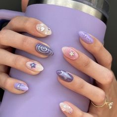 Dainty Purple Nails, Hippie Nails, Pretty Gel Nails, Soft Nails, Kawaii Nails, Minimalist Nails, Dream Nails, Funky Nails, Pretty Acrylic Nails