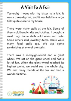 a book with an image of a ferris wheel and the text, a visit to a fair