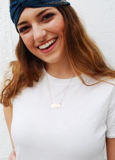 "Let's update the bar necklace! A modern sprucing of our favorite necklace! Your choice: -horizontal or vertical -sterling silver, rose gold filled or gold filled -16\", 18\" or 20\" (other lengths available, please convo me) -your custom stamping Hand polished with blackened lettering! You can fit quite a bit on these, but I will have to separate the stamping onto separate lines. If you want a longer stamping on these, please convo me first so we can discuss it! Thanks!" Minimalist Bar Necklace For Mother's Day, Minimalist Rose Gold Charm Necklace For Bridesmaid, Minimalist Custom Name Charm Necklace In Rose Gold, Minimalist Rose Gold Bar Necklace As Gift, Minimalist Rose Gold Bar Necklace For Gift, Minimalist Rose Gold Bar Necklace For Everyday, Minimalist Rose Gold Custom Name Charm Necklace, Silhouette Necklace, Jewelry Girl