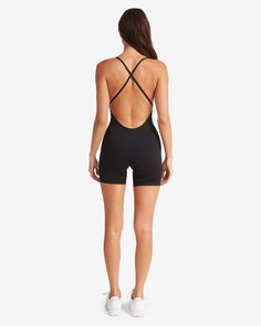 Crafted in our Activluxe fabric, this sculpting playsuit has an edgy open back with crisscross straps that deserves to be seen.- Low support- Removable padding- Inbuilt bra- Slight V neckline, plunge low back- Criss cross back straps- 4” inseam length- Made in our Activluxe fabric- We recommend sizing down in this style Pilates Online, Black Playsuit, Shop Boutique, Back Strap, Latest Styles, The Gym, Dance Wear, Playsuit, Criss Cross