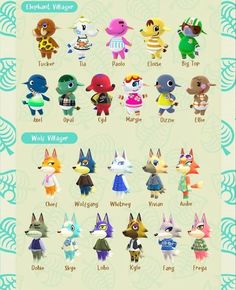 the animal crossing characters are all in different colors