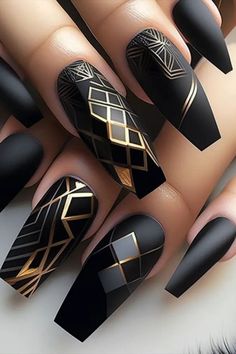 Stunning woo nail explorer.supplies the most professional manicure tools, from nail drills, nail lamps, nail bits, and gel nail polish to beauty accessories, personal care products, and exclusive gifts that blend fun, fashion, and function together. Classy Black Nails, Black And Gold Nails, Geometric Nail Art, Gold Nail, Geometric Nail, Trendy Baby