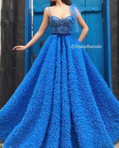 Sangeet Board, Teuta Matoshi Gown, Blue Color Gown, Blue Velvet Ribbon, Sapphire Dress, Bridesmaids Gowns, Tulle Long Dress, Teuta Matoshi, Embroidered Corset