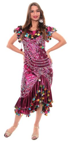 Fuchsia Egyptian Alexandrian Melaya Dress at Bellydance.com Festive Fitted Sequin Dress For Costume Party, Fitted Sequin Dress For Festival, Sequin Fancy Dress, Fitted Embellished Festival Dress, Festive Purple Sequin Dress, Fitted Bollywood Style Embellished Dresses, Fitted Sequin Festival Dresses, Pink Bollywood Festival Dress, Festival Fitted Sequin Dresses