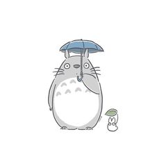 a drawing of a totoro holding an umbrella