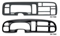 the front and rear sides of a black plastic door handle cover for a car or truck