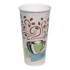 a paper cup with coffee designs on it