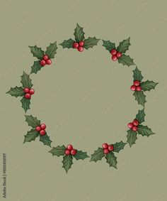 holly wreath with red berries and green leaves