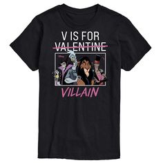 Look the best on Valentine's Day with this Villains Men's V For Valentine Villain Graphic Tee.© Disney FEATURES Crewneck Short sleeveFABRIC & CARE Solid colors: cotton; Heather colors: cotton, polyester Machine wash Imported Color: Black. Gender: male. Age Group: adult. Disney Villains, Ash Grey, Unisex T Shirt, Tshirt Print, Solid Colors, Graphic Tee, Printed Shirts, Valentine's Day, Age Group