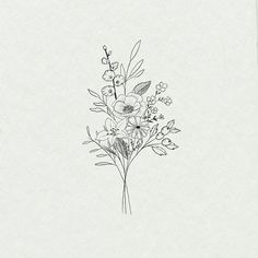 a black and white drawing of some flowers