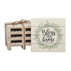 a wooden box with some crates in it and a sign that says bliss is home