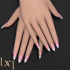 two hands with pink and white manies on them