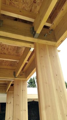 the underside of a wooden structure under construction