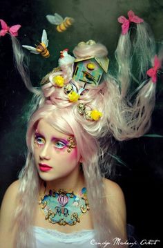 Joyce Spakman, Fantasy Make-up, Candy Makeup, Flowers In Her Hair, Fantasy Hair, Hair Shows, Halloween Make Up