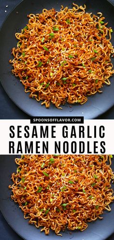 Image showing sesame garlic ramen in a black plate. Vegetarian Recipes Ramen, Asian Noodles With Ramen, Stir Fried Ramen Noodles, Stir Fry Ramen Noodle Recipes, Easy Japanese Noodle Recipes, Ramen Side Dish, Vegetarian Ramen Noodle Recipes, Simple Asian Noodles, Quick Asian Noodles