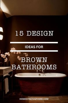 A stylish brown bathroom featuring a dark brown tub and matching decor elements, highlighting elegant brown bathroom designs. Brown And Beige Bathroom, Burnt Orange Bathroom, Brown Bathrooms, Orange Bathrooms, Beige Bathroom, Brown Bathroom, Brown And Beige, Curated Design, Save For Later