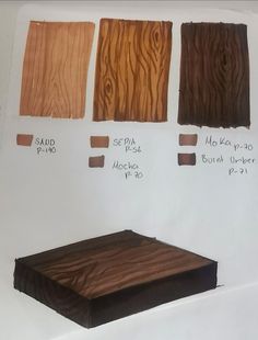 some brown and white paint samples on a wall with wood flooring options in them